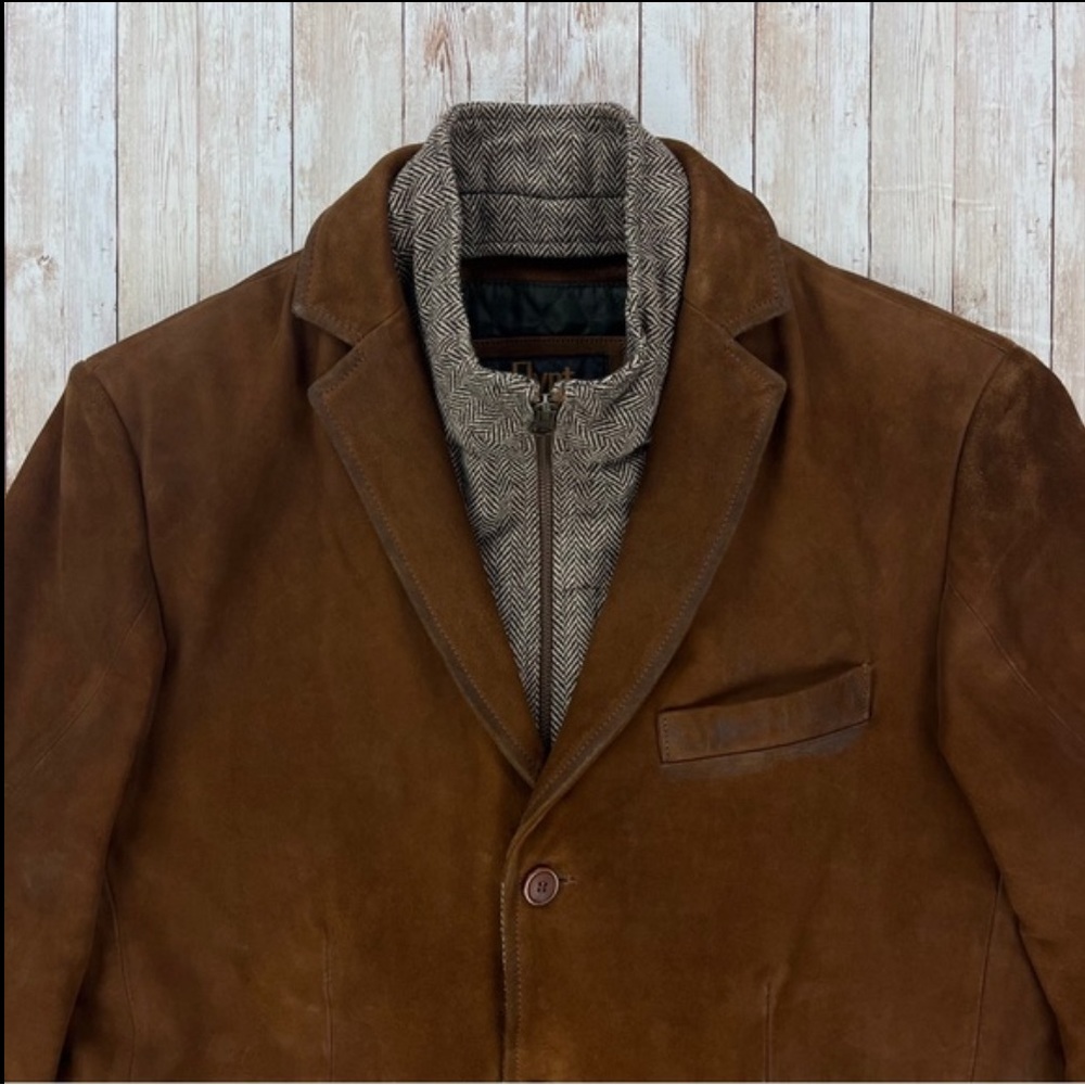 SOLD! FLYNT Distressed Leather Hybrid Coat Jacket Size 42R - Picture 7 of 16